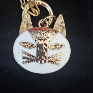Gold and White Cat Keychain